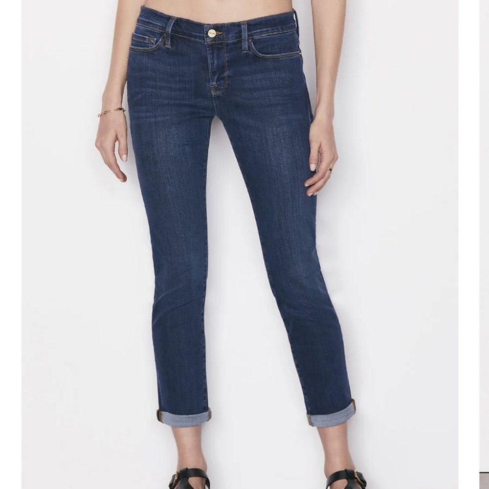 FRAME Le Garçon Dublin Boyfriend Jeans – Dark Blue Wash Stretch Denim Size 26